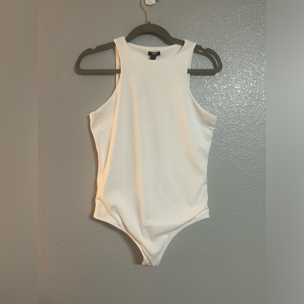 Women’s Express white ribbed double lined Compression bodysuit top size medium